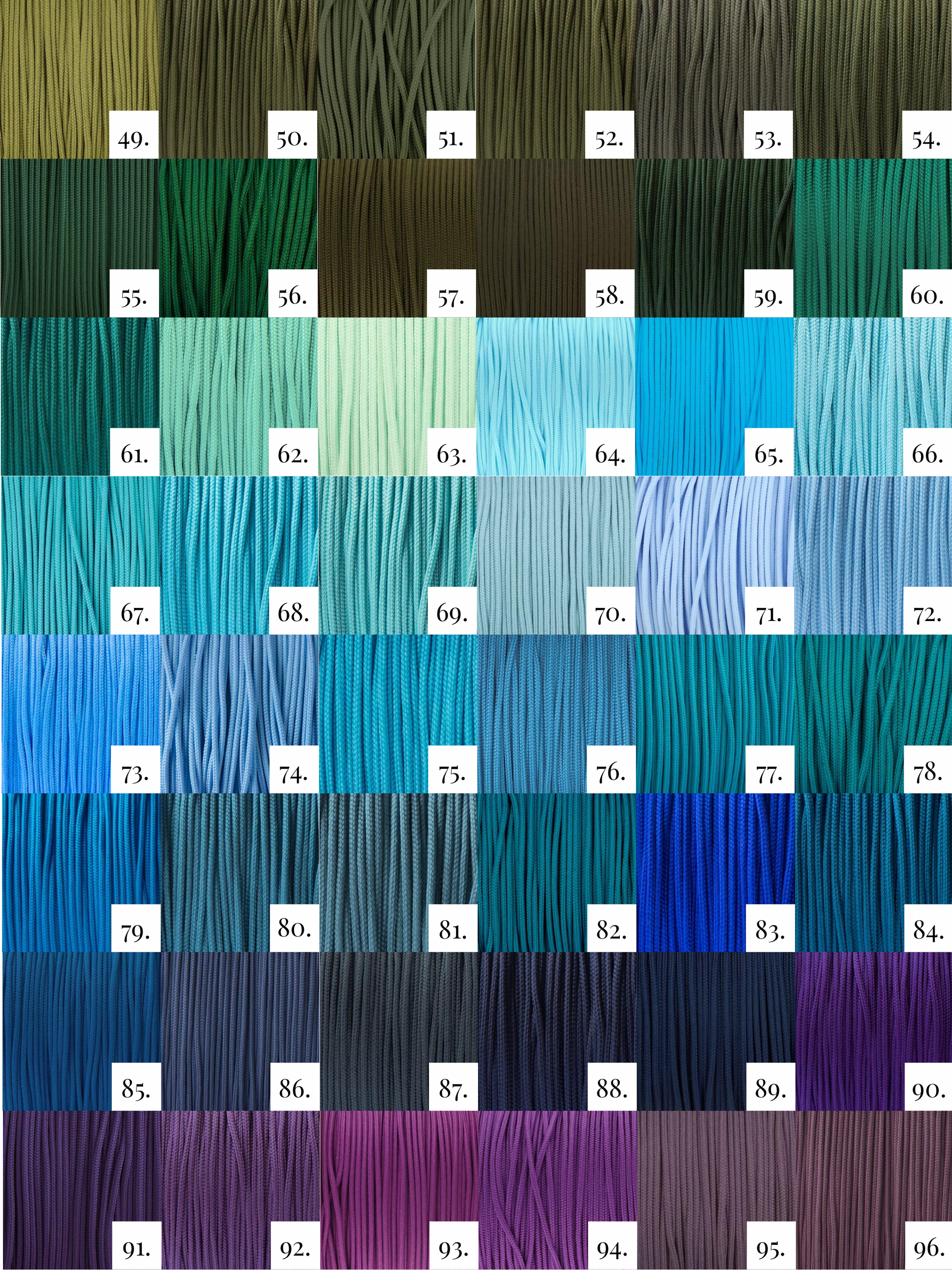 Farbkatalog Paracord Seil Typ 1. Farben 49-96