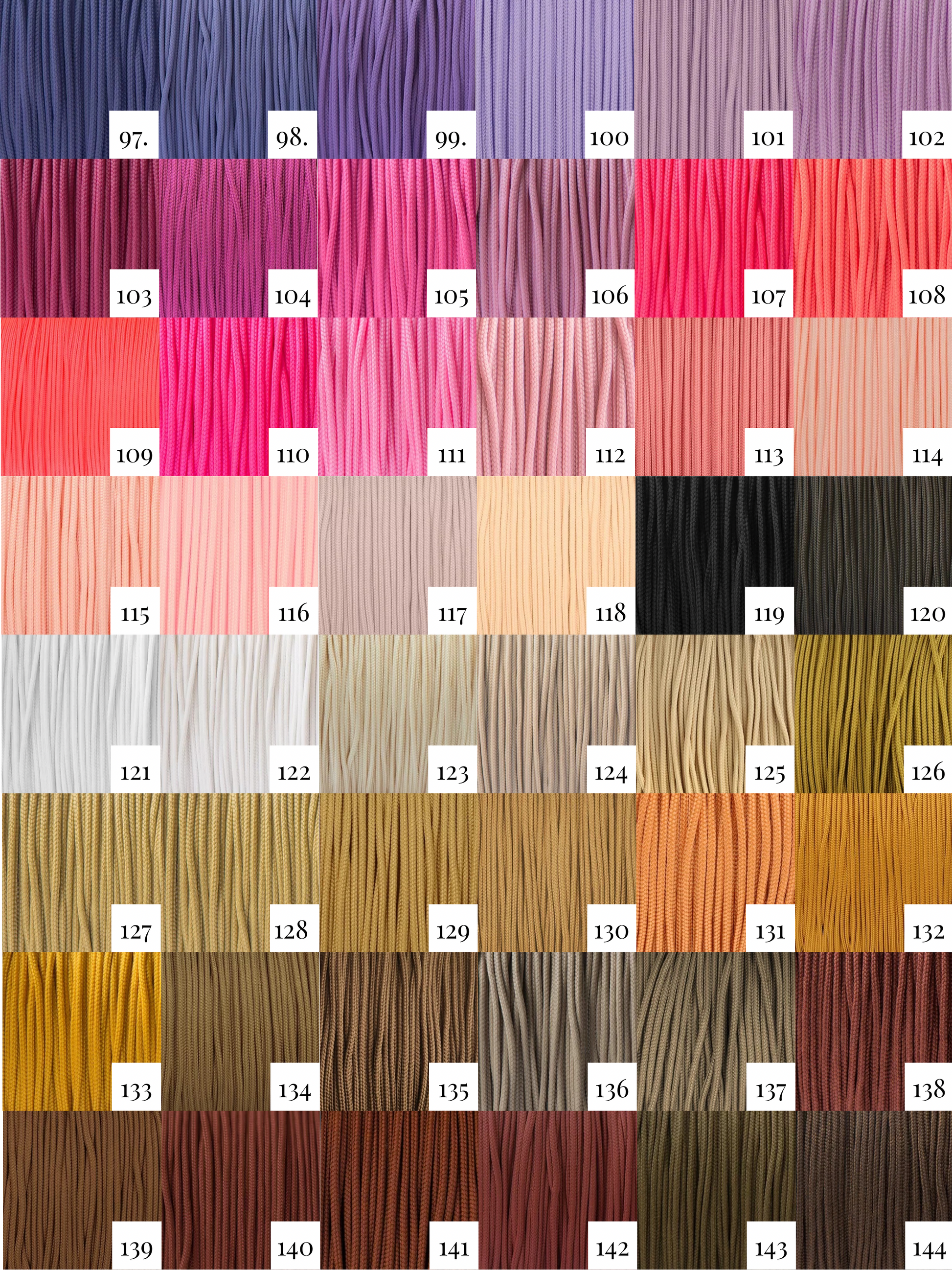 Farbkatalog Paracord Seil Typ 1. Farben 97-144